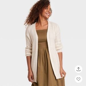 Knox Rose cable pointelle cardigan, heathered cream, women’s size large,like new